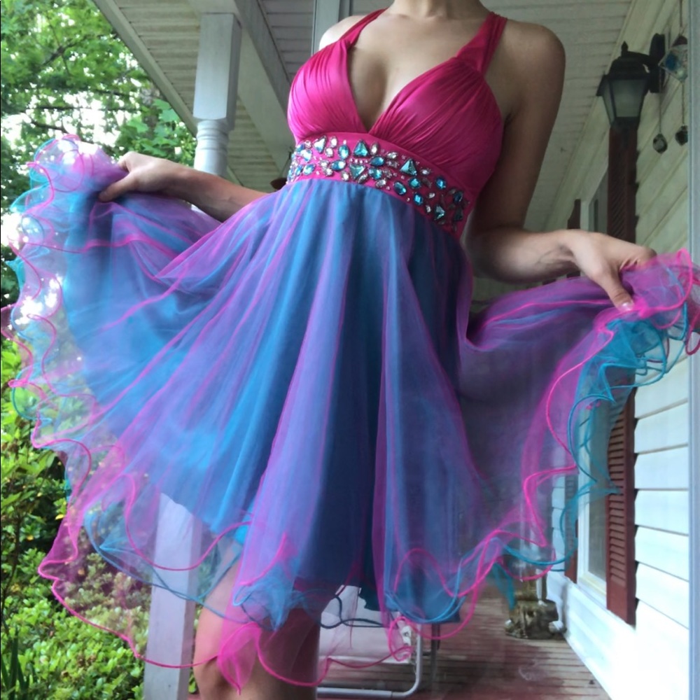 Whimsical Pink/Turquoise Formal Dress (WORN ONCE!)